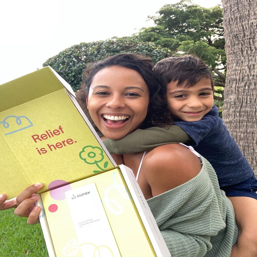 Curex customer happy with her child